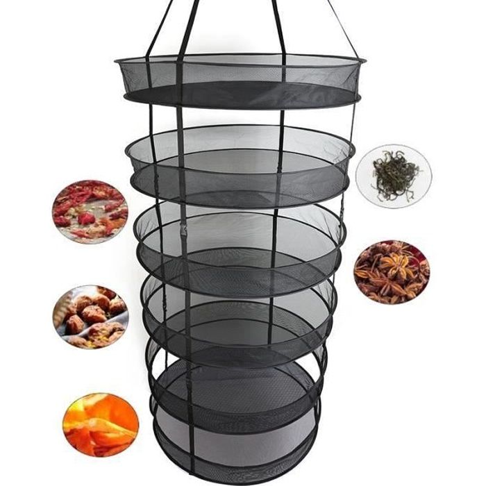 60 cm Séchoir à Plantes Filet de Séchage Suspendu Pliable en Maille 6 Couches Panier Porte-Sèche Filet de Rangement Herbe Bud