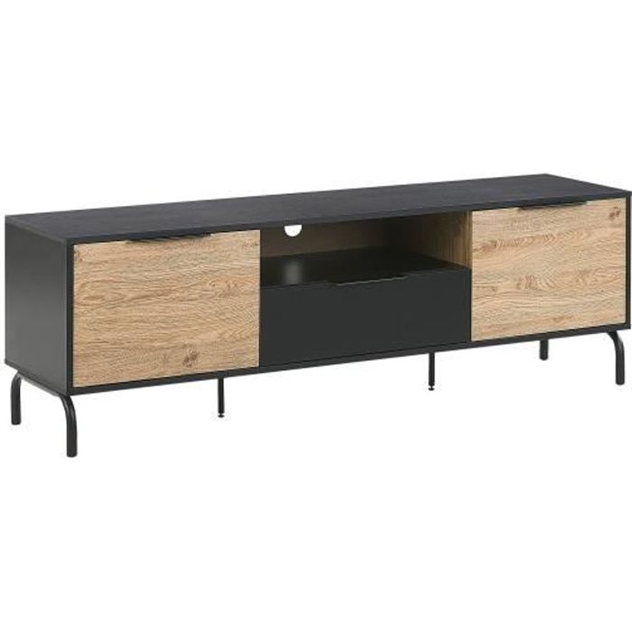 Meuble TV noir / effet bois clair ARKLEY