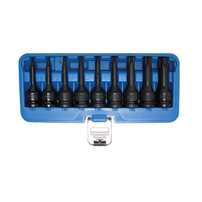 Jeu de douilles à embouts à choc 12,5 mm (1/2-) Profil T (pour Torx Plus) T20 - T70 9 pièces