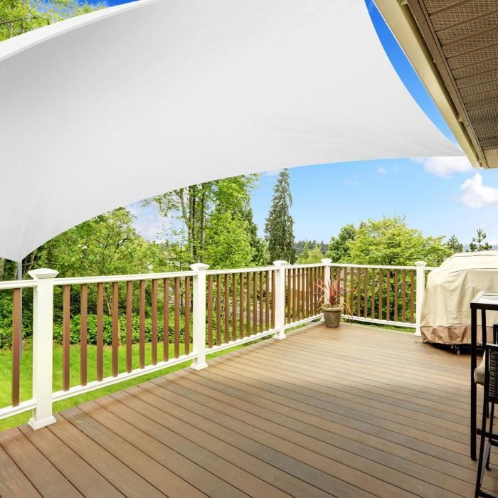 Voile Ombrage 3x5 m - Blanc - Carré Waterproof & Anti-UV - Lavable en Machine - Densité 160g - m² - Toile Tendue
