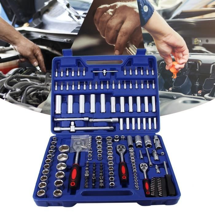 171Pcs Jeu de prises de voiture Boite à Outils - Clés à Cliquet + Douilles - en Acier Chrome Vanadium -KOR