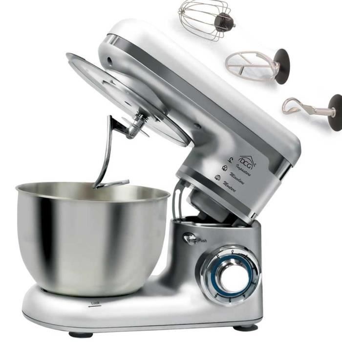 DCG pétrissage planétaire km1401s Pétrin Bol en acier 4 l avec accessoires, couleur Silver Gris 6 vitesse, puissance 600 W