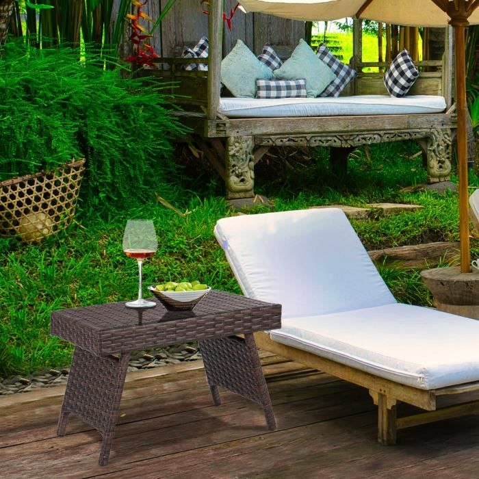 DREAMADE Table Basse Pliable en Rotin,Table d'Appoint en Rotin avec Cadre en Métal,Gain de Place & Style Classique,pour Salon,Jardin