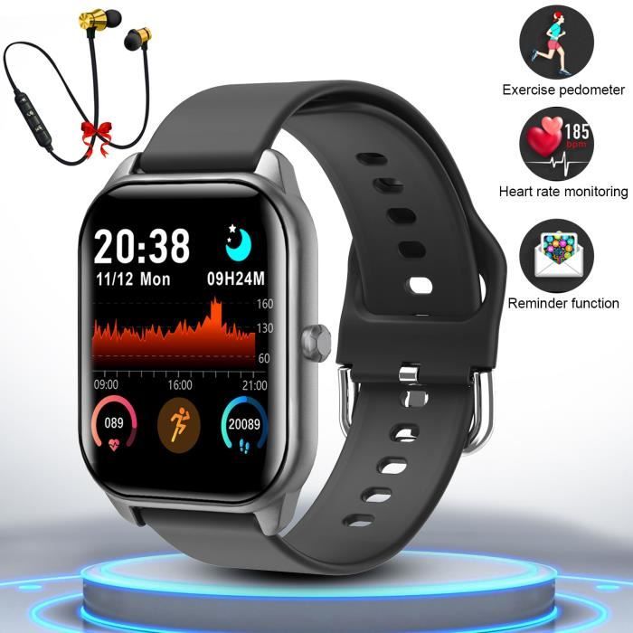 Montre Connectée Homme Femme - Montre Intelligent tactile Fréquence cardiaque-calories Smart watch Sport +Casque Bluetooth+sangle