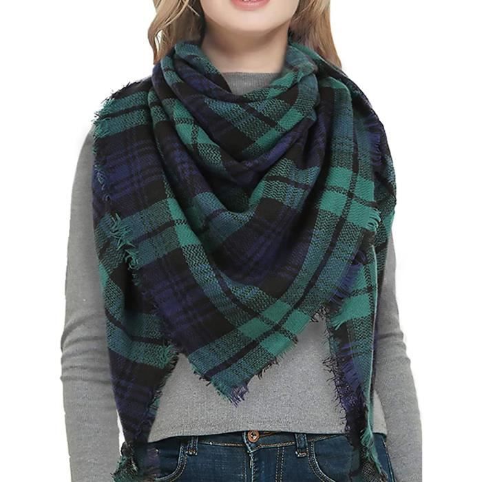JANZDIYS Femme Écharpe Plaid-140cmx140cm-Vert-Glands Foulard- Châle Chaud Élégant-Souple Confortable-Cadeau de Noël