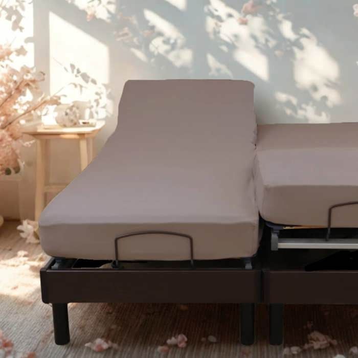 LINANDELLE - Drap housse coton jersey extensible lit double articulé PAPILLON - Taupe - 80x200 cm