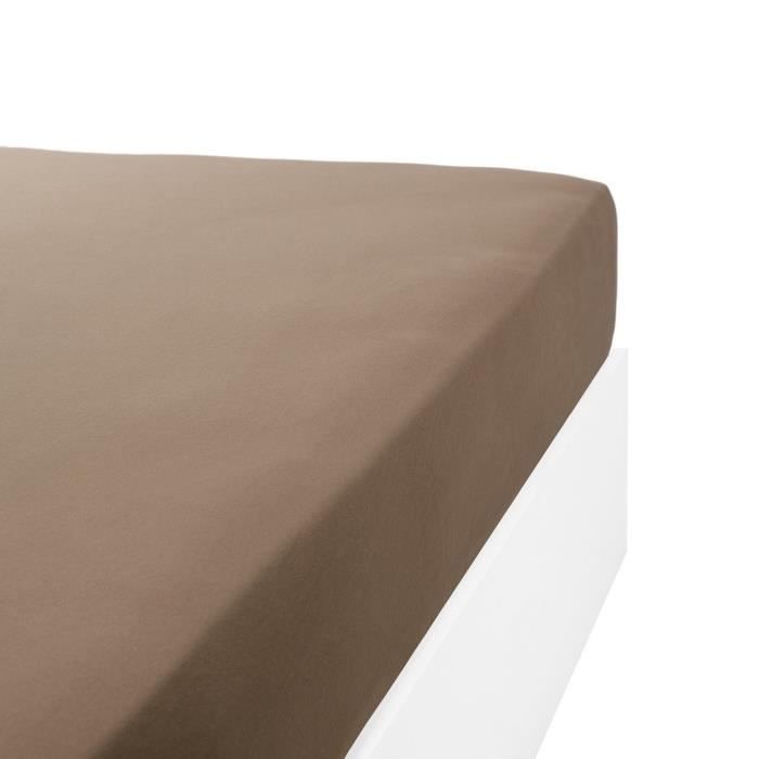LINANDELLE - Drap housse coton jersey extensible lit double articulé PAPILLON - Taupe - 80x200 cm