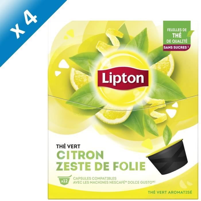 LIPTON Thé Vert Citron Zeste de Folie - Lot de 4 x 12 Capsules