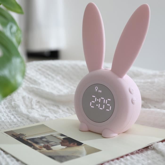 Moe lapin lumière de nuit chronomètre en silicone induction petit réveil son horloge de chronométrage veilleuse