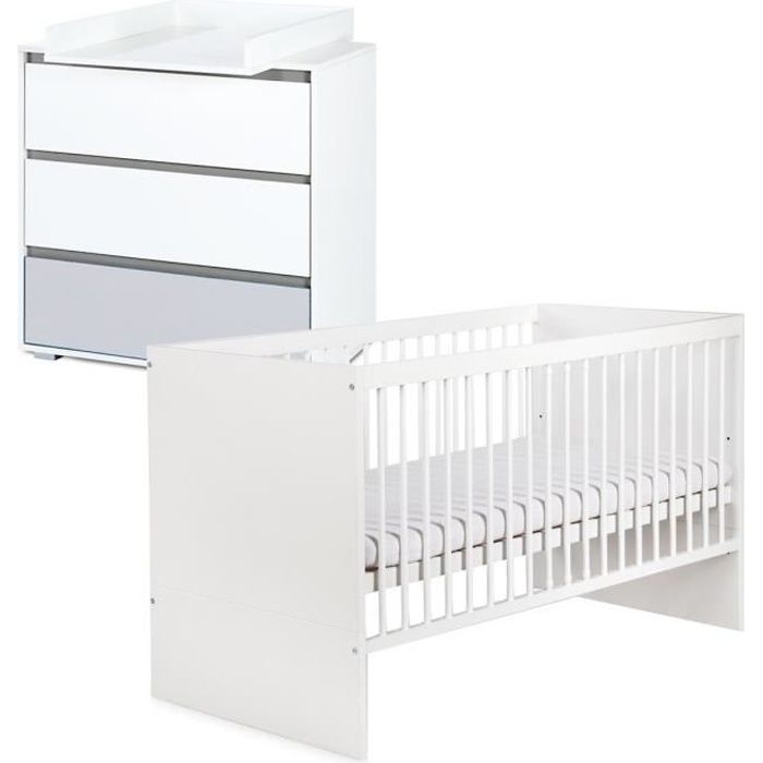 DALIA Ensemble commode à langer + lit bébé évolutif 120X60 Blanc
