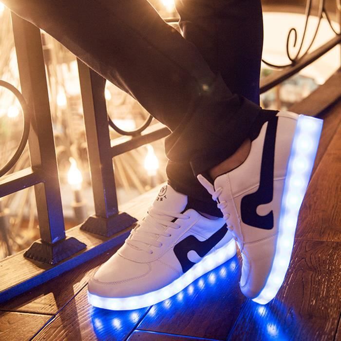 LED neutre Lumière Chaussures Mode Lumière Sole Casual Chaussures Glowing Baskets femme Noir