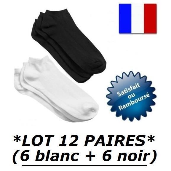 LOT 12 PAIRES DE SOCQUETTE ( 6 BLANC + 6 NOIR ) TAILLE 27 28 39 30 COTON ENFANT FILLE GARCON HOMME FEMME SPORT CHAUSSETTE