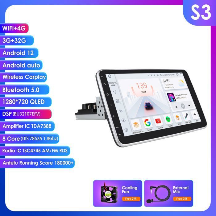 3G 32G Octa core 1 Din Android 10 Lecteur universel de navigation GPS multimédia de voiture