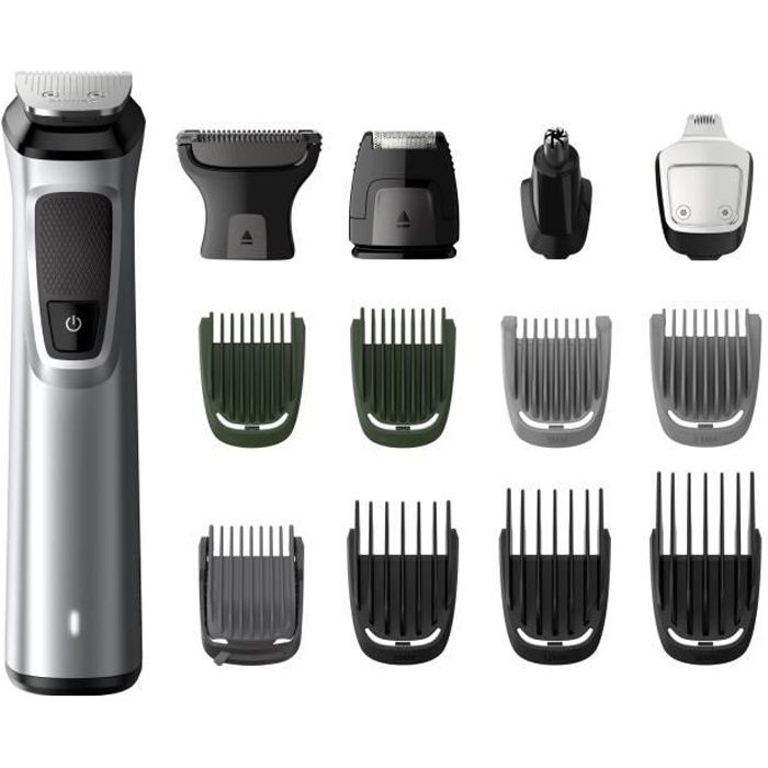 Philips MULTIGROOM Series 7000 14-en-1 Visage, Cheveux et Corps MG7720-15, Noir, Argent, Rectangle, Barbe, Oreille, Sourcil