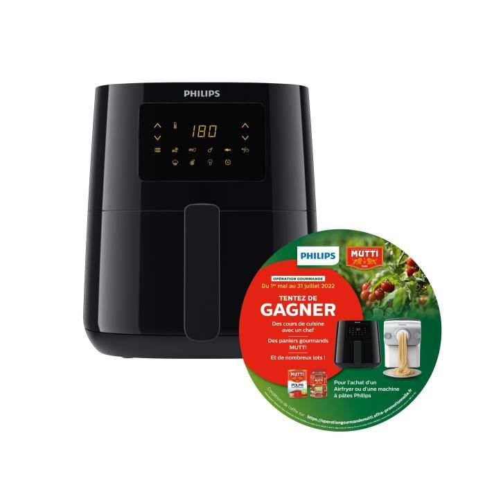 PHILIPS HD9252/90 Airfryer Essential Compact - Friteuse - 0,8kg - Rapid Air - Ecran tactile 7 préréglages - Noir