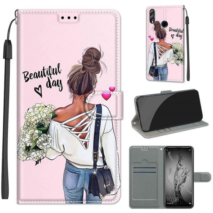 Housse Étui pour Huawei P Smart 2019, Prime PU Cuir et TPU Doux Belle Motif Portefeuille Magnétique Support Dragonne -V28