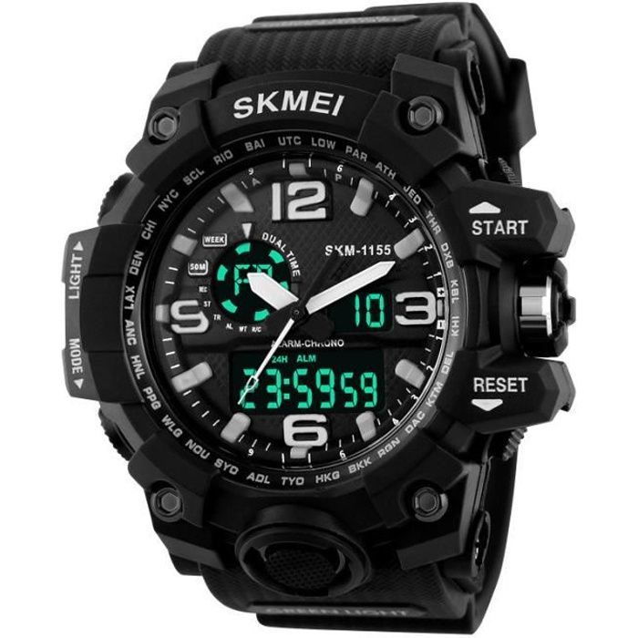 SHARPHY Montre hommes marque de Luxe Sport LED Numérique étanche noir Superbe