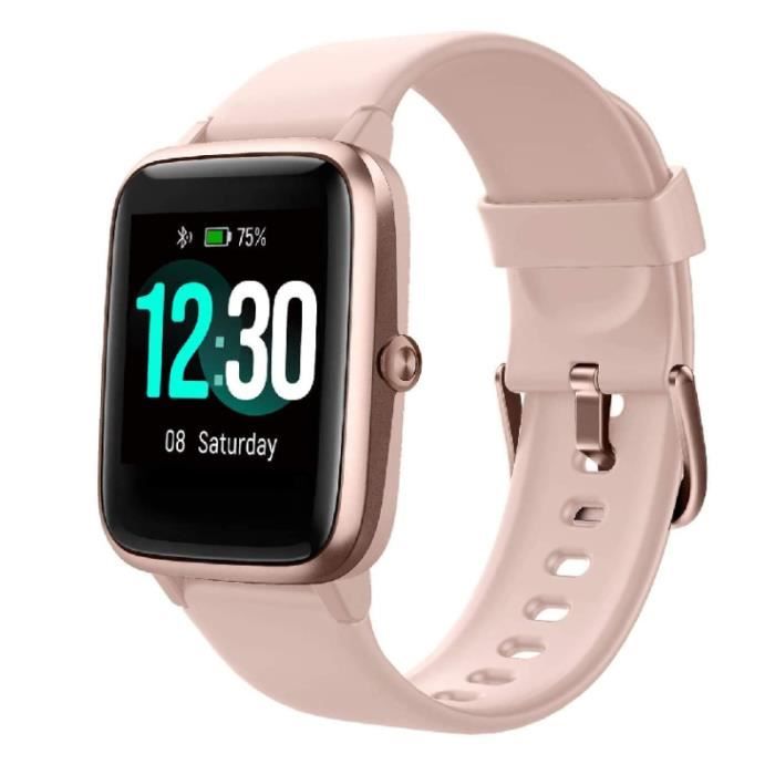 Montre Connectée Femme,Smartwatch Compatible Samsung Huawei Xiaomi Android iOS Podometre Montre Sport Cardiofrequencemetre -Rose