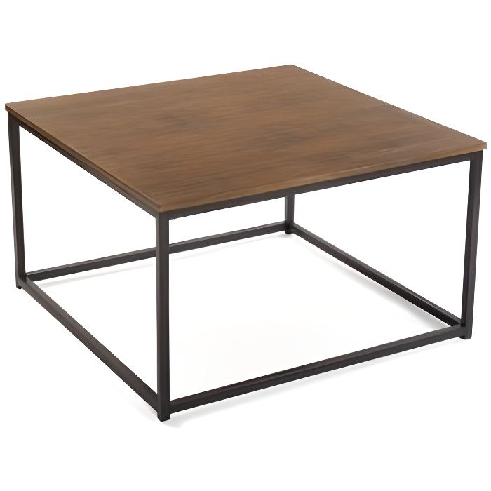 Table basse carré plateau bois et structure métal noir YUKON