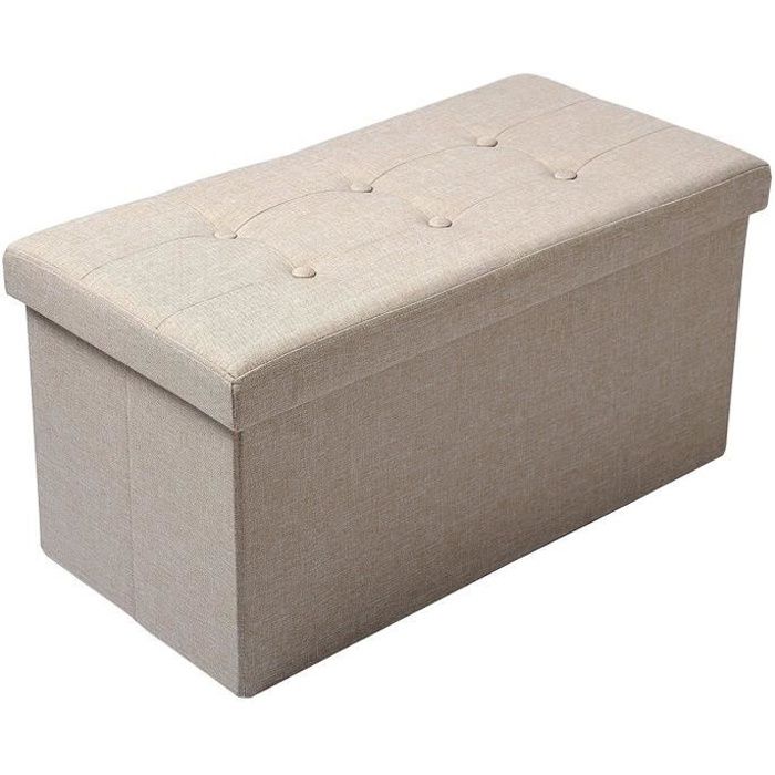 WOLTU Tabouret Pouf Coffre Boîte de rangement,Siège rembourré en lin, chaise longue, 76x37.5x38cm, Beige