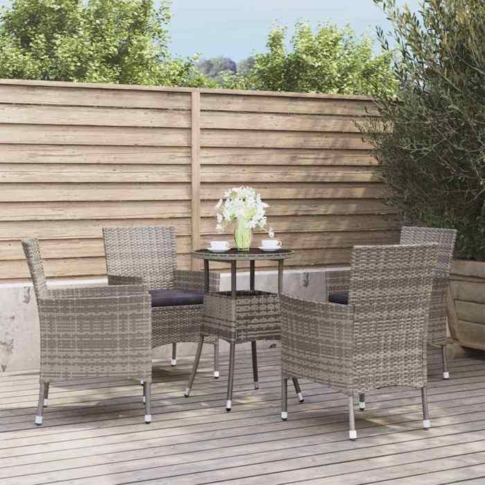 vidaXL Ensemble de bistro de jardin 5 pcs coussins gris poly rotin 3187419