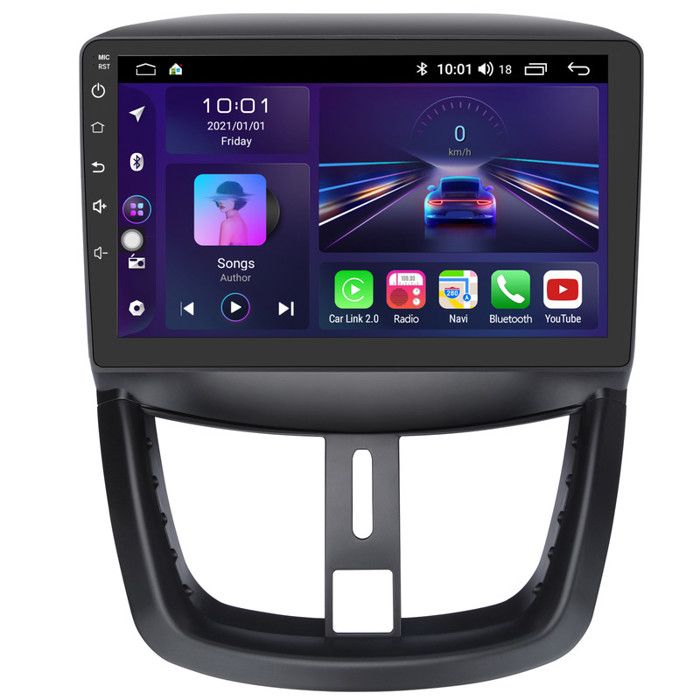 Junsun Autoradio Android 12 4Go+64Go pour Peugeot 207(2006-2015)Carplay & Android Auto,9 pouces Écran Tactile GPS WiFi Bluetooth