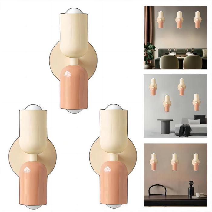 WOTTES Applique Murale Intérieur Moderne 3pcs 2 têtes E27 Lampe Murale Scandinavie Décoration pour Chambre Salon Beige + Rose