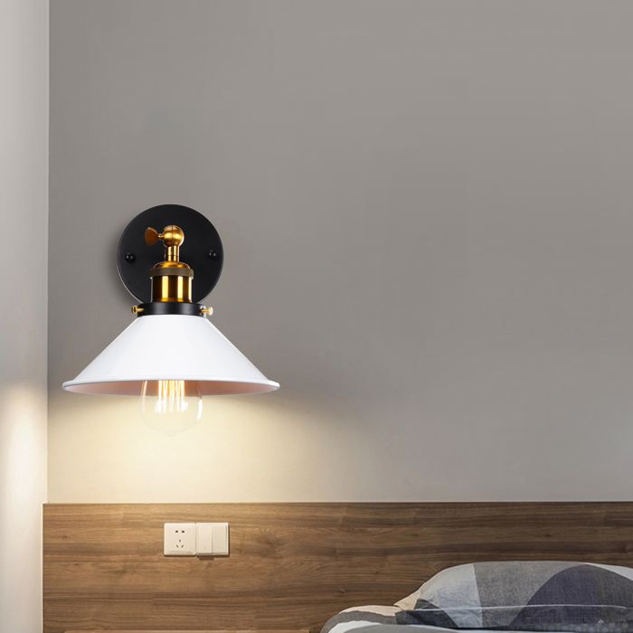 SNOGOLD Applique Murale Industrielle en Métal Vintage Lampe Murale Forme de Parapluie E27 Luminaire pour Chambre Salon Blanc