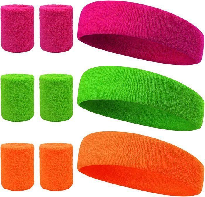 Lot de 4 Bandeau Poignet Sport, Bracelet Coton Élastique Anti-Transpiration | Serre-Poignets Éponge Absorbant La Transpiration 8x8 cm, pour Hommes Femmes Tennis Course Basket-Ball Gym Fitness