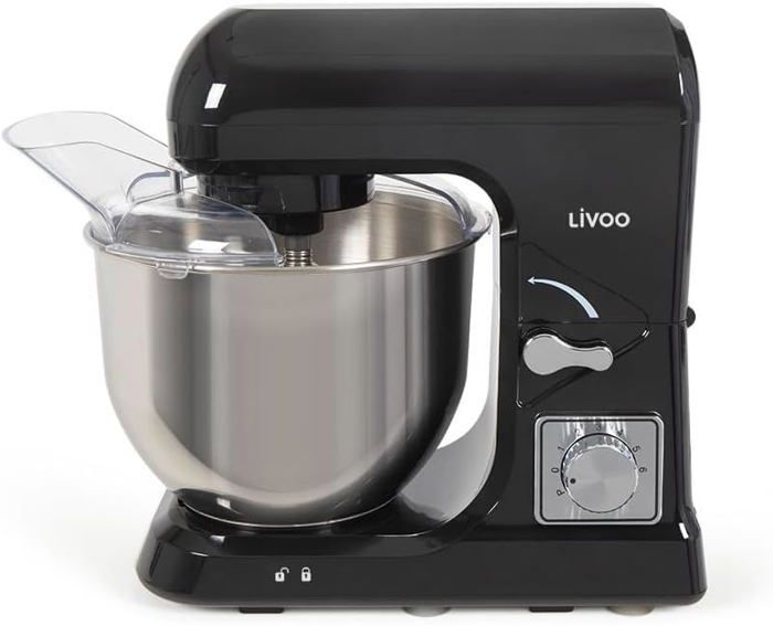Robot Pâtissier Livoo DOP137G - 250W, Bol 3L, 6 Vitesses, Fouet Et Crochet Inclus