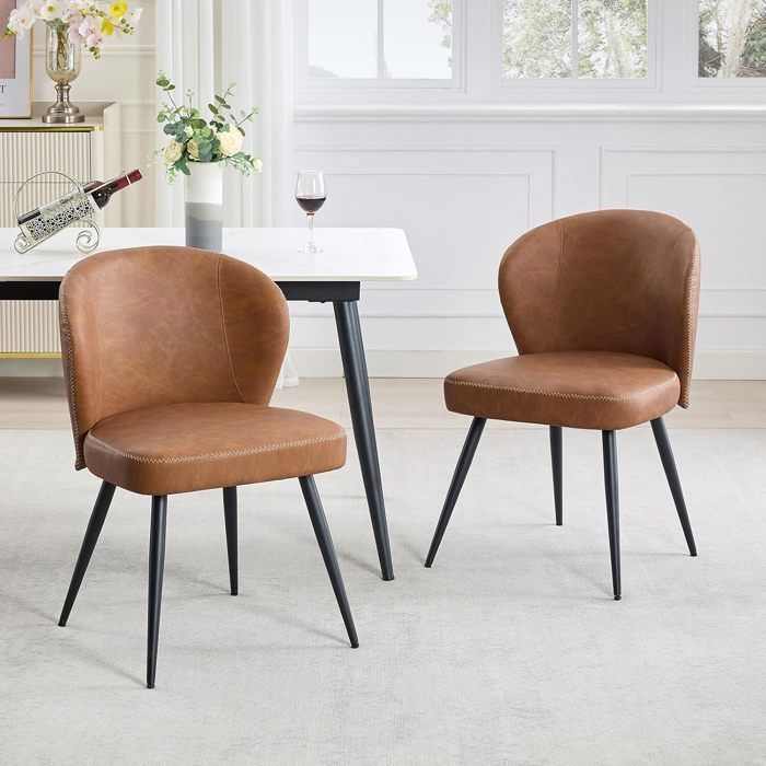 Lot de 2 Chaises Salle à Manger - Marron - Rembourrées - Structure Métal - Style Scandinave Moderne