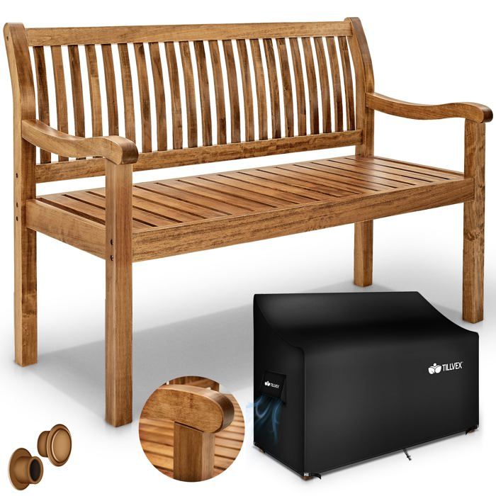 tillvex® Banc de Jardin 150cm Marron foncé en Bois avec Couverture Banquette 3-4 Places max. 320kg Terrasse Patio Balcon