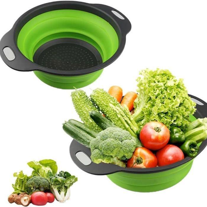 Passoire Pliable En Silicone - Panier à Fruits/Fruits Légumes - Gain De Place - Vert