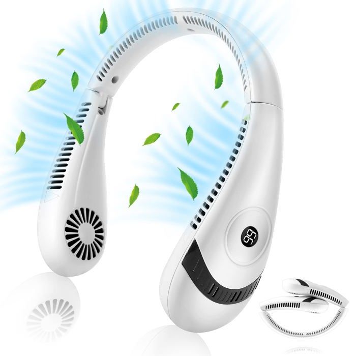 Éventail de cou - AIMOONSA - Portable - Affichage LED - Batterie 5000mAh - 3 Vitesses - Aimoonsa