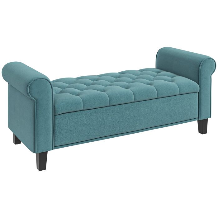 Banc de rangement - HOMCOM - avec accoudoirs - en tissu velours rembourré et capitonné - 126 x 485 x 57 cm - vert