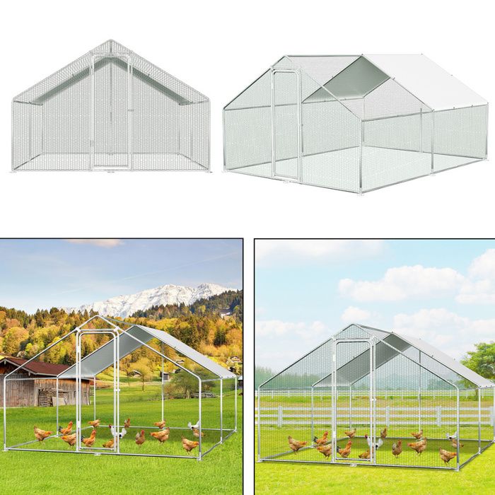 Comparer les prix de Yaskilosiu Enclos poulailler parc grillagé 3x4x2m avec serrure de sécurité et tissu PE imperméable clôture en métal POULAILLER