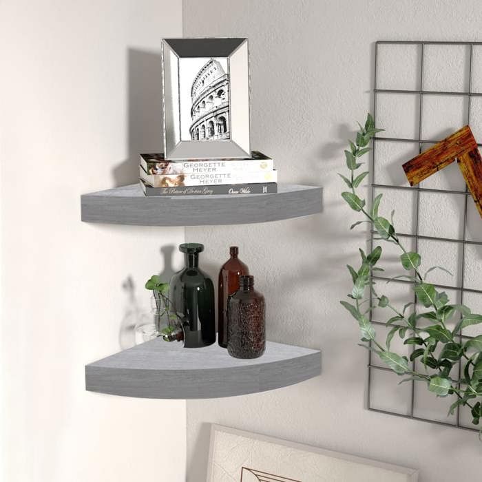 (Gris)Étagères dangle murale - SIGNOL - Rangement de livres2 pcs Gris béton 25x25x38 cm MDF 522871