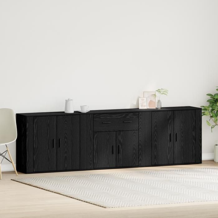 Buffet bas - 3 pcs - Chêne noir - Bois dingénierie - Salle à manger