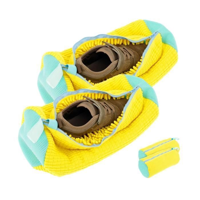 Lot 2 Sacs Lavage Chaussures Machine – Avec Mousse 360° & Fermeture Éclair – Gris/Jaune Bixury