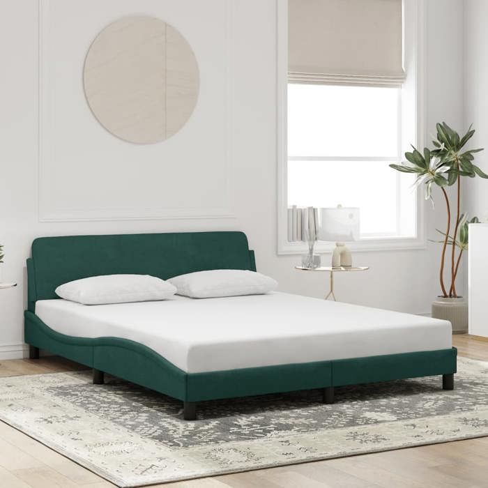 CHIC Lit adulte 2 places - 160x200 cm Structure/Cadre de lit vert foncé 160x200 cm velours #Sara19351