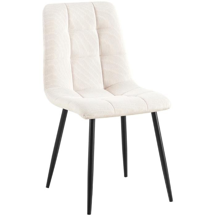 Chaise de salle a manger x1 coutures carrees matelasse en velours côtele creme cadre metal 10_0007131