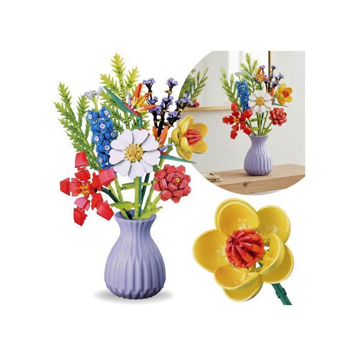 Bouquet de fleurs en briques de construction COMPATIBLES AVEC LEGO 8 FLEURS dans un vase SET DIY 690 pièces 6+