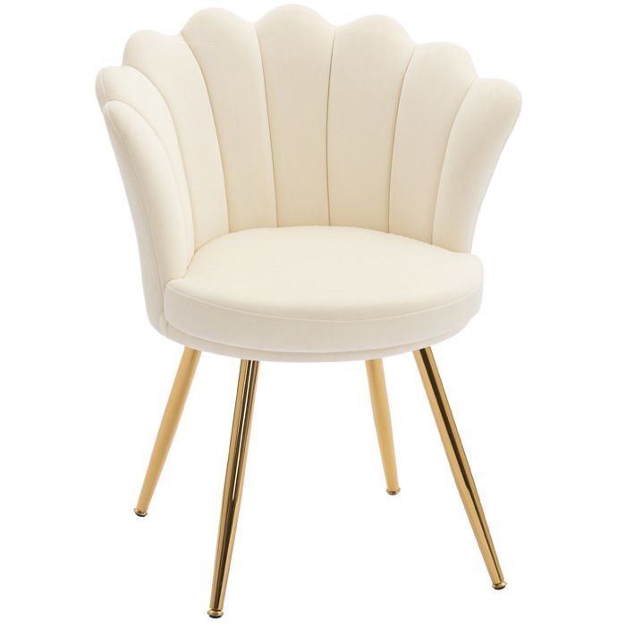 Fauteuil coquillage HOMCOM chaise coiffeuse fauteuil en velours avec pieds en métal doré pour salon chambre et salle à manger beige