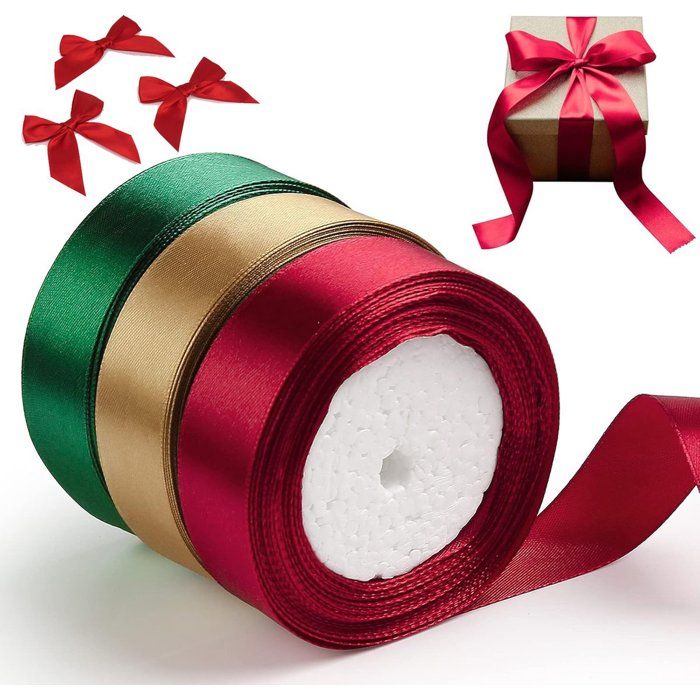 Ruban de Noël - Ruban de Noël rouge - Noeud de Noël - Pour emballer des cadeaux - Décoration de sapin de Noël - 3 rouleaux de ruban - Beaux-Arts et Loisirs créatifs