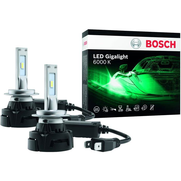 Lampes de phare Bosch H7 LED Gigalight 6000K - Lot de 2 - Blanc froid 12V 30W Lampes de phare Bosch H7 LED Gigalight 6000K - Lot de 2 - Blanc froid 12V 30W
