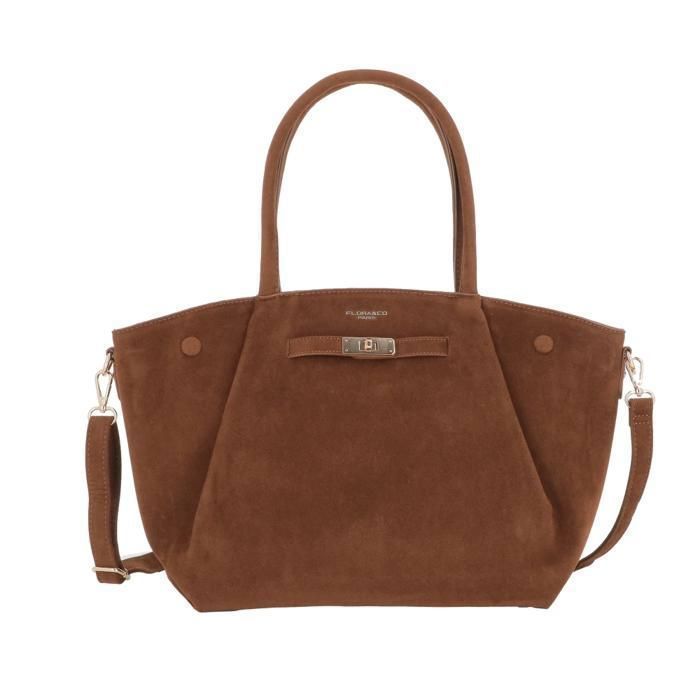 Grand sac à main femme avec bandoulière similicuir suédé - Sac de shopping format A4 bureau cours - Rétro Élégant - Camel