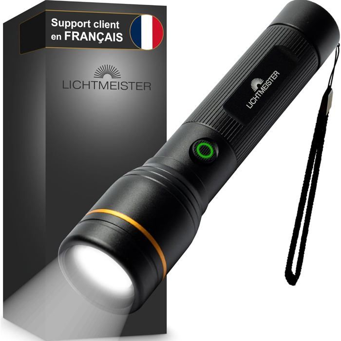 Lampe de poche - LICHTMEISTER - 1000 lm - Batterie 4000 mAh rechargeable - Aluminium IP44