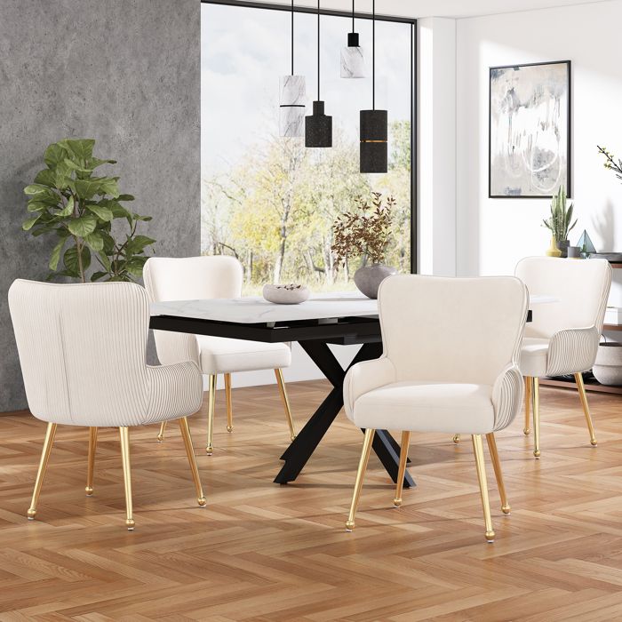 Chaises de salle à manger en velours set de 4 luxe salon chambre à coucher chaise longue avec quatre pieds en métal doré avec