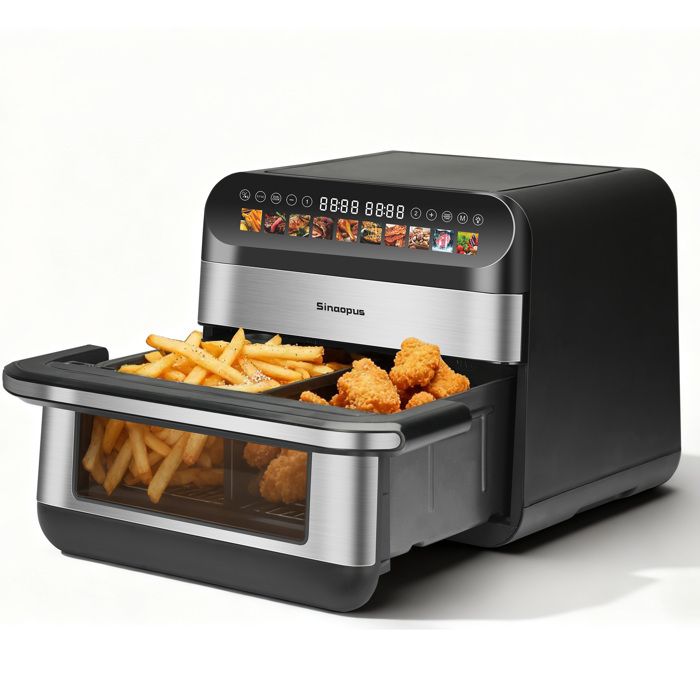 Friteuse sans Huile SINAOPUS 922 – Air fryer à Double Cuve 10 L avec Grand Écran Couleur – 10 Programmes – 2400 W – Haute - Sinaopus