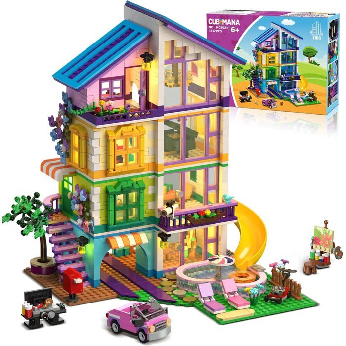 Maison Des Filles Avec LED – 1317 Pièces, 4 étages, Piscine Cœur, Voiture Rose Et Animaux, Cadeau Pour Enfants 6 Ans Et Plus